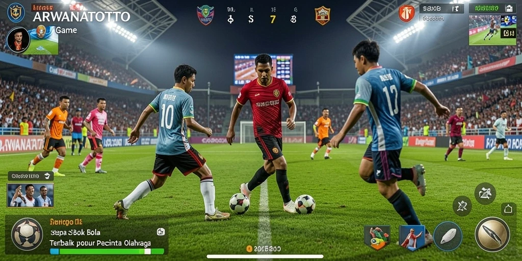 Gameplay seru ARWANATOTO dengan aksi sepak bola mendebarkan.