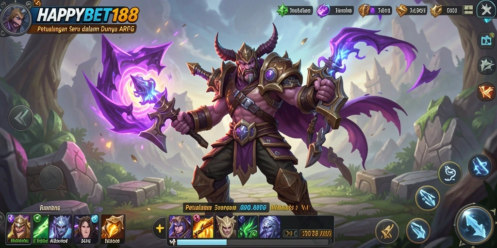 Screenshot gameplay HAPPYBET188 yang menunjukkan pertempuran mendebarkan.