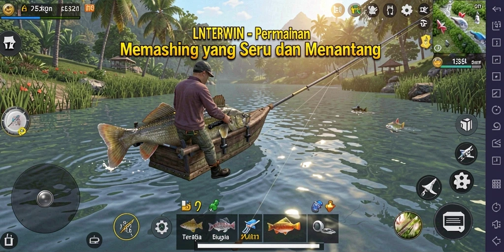 Tampilkan gameplay LNTERWIN dengan ikan beragam dan lokasi menakjubkan.