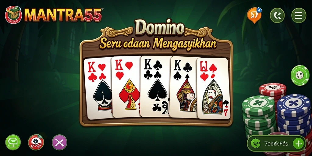 Tampilan gameplay menarik dari MANTRA55 dengan suasana domino yang hidup.