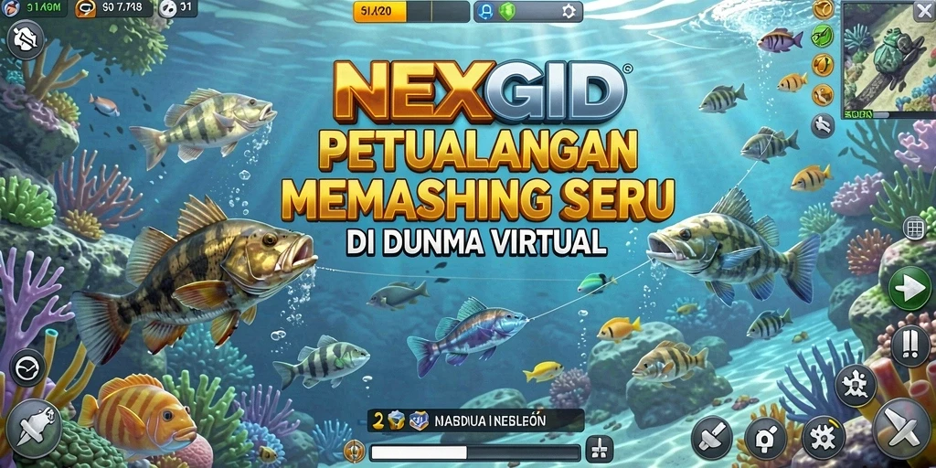 Tangkapan menarik dalam gameplay NEXGID yang menampilkan berbagai lokasi memancing.