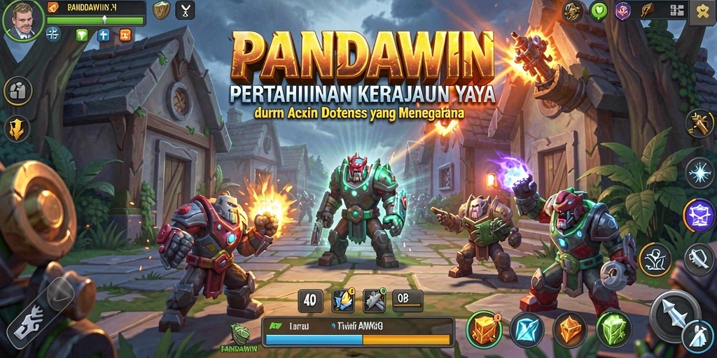 Tangkapan layar utama PANDAWIN menampilkan aksi menegangkan dalam tower defense.