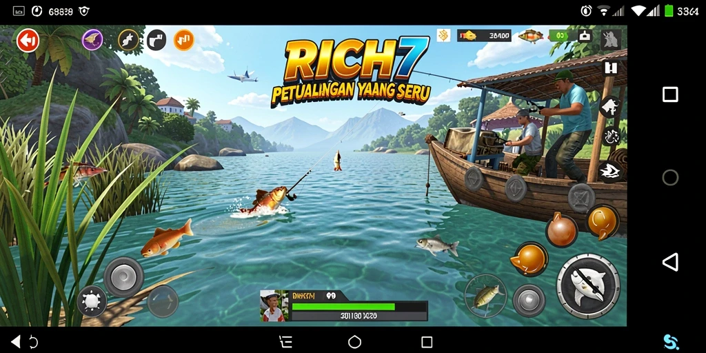 Tampilan gameplay memancing RICH7 yang seru dan mendebarkan.