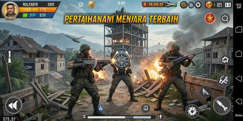 Tampilkan gameplay menegangkan dalam ROLEX878 dengan menara pertahanan yang strategis.