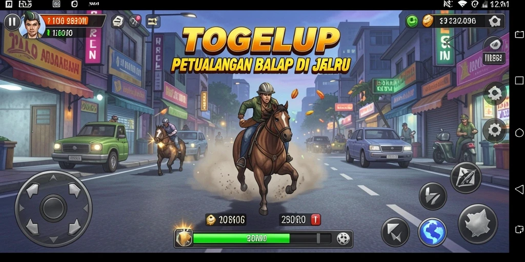 Tampilan utama gameplay TOGELUP dengan balapan yang mendebarkan.
